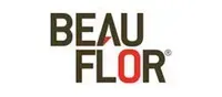 The logo for beau flor is black and red on a white background.