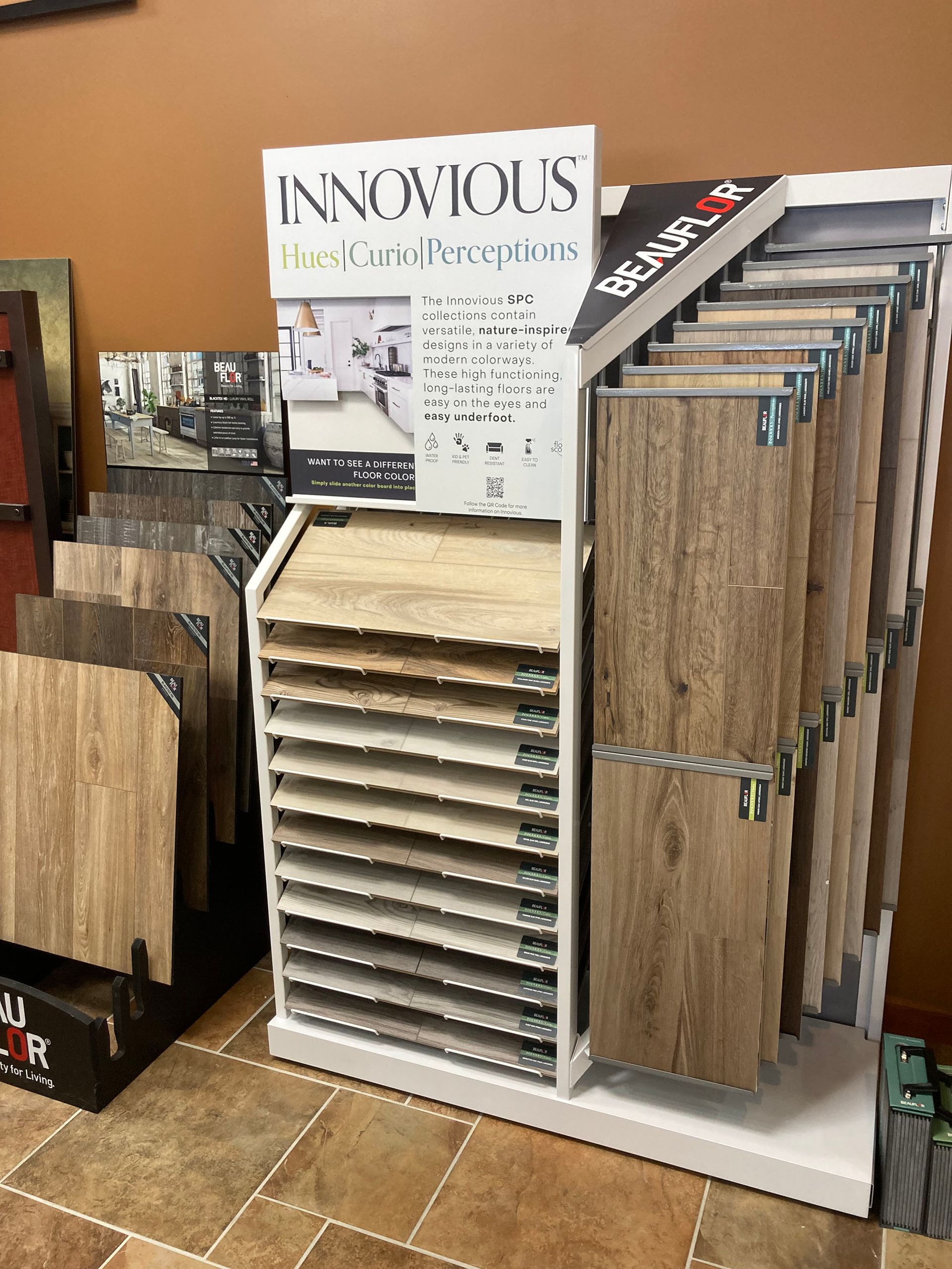 A display of wooden flooring in a store.