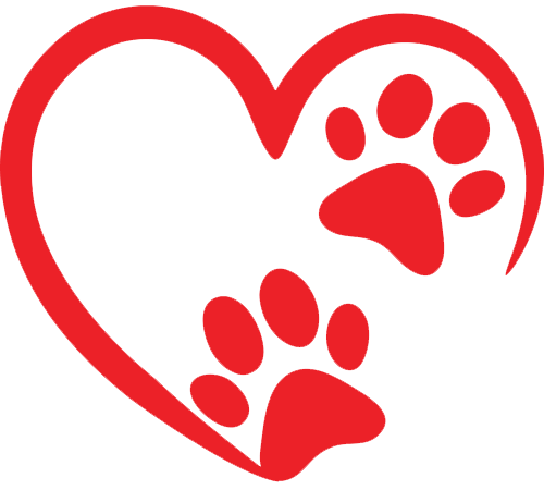 Red heart shape with two red paw prints inside.
