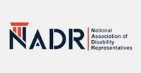 Logo for the National Association of Disability Representatives: “NADR” with a pillar, text to the right.