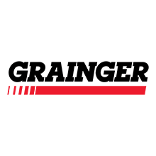 Grainger logo in black with a red underline and red slashes on a white background