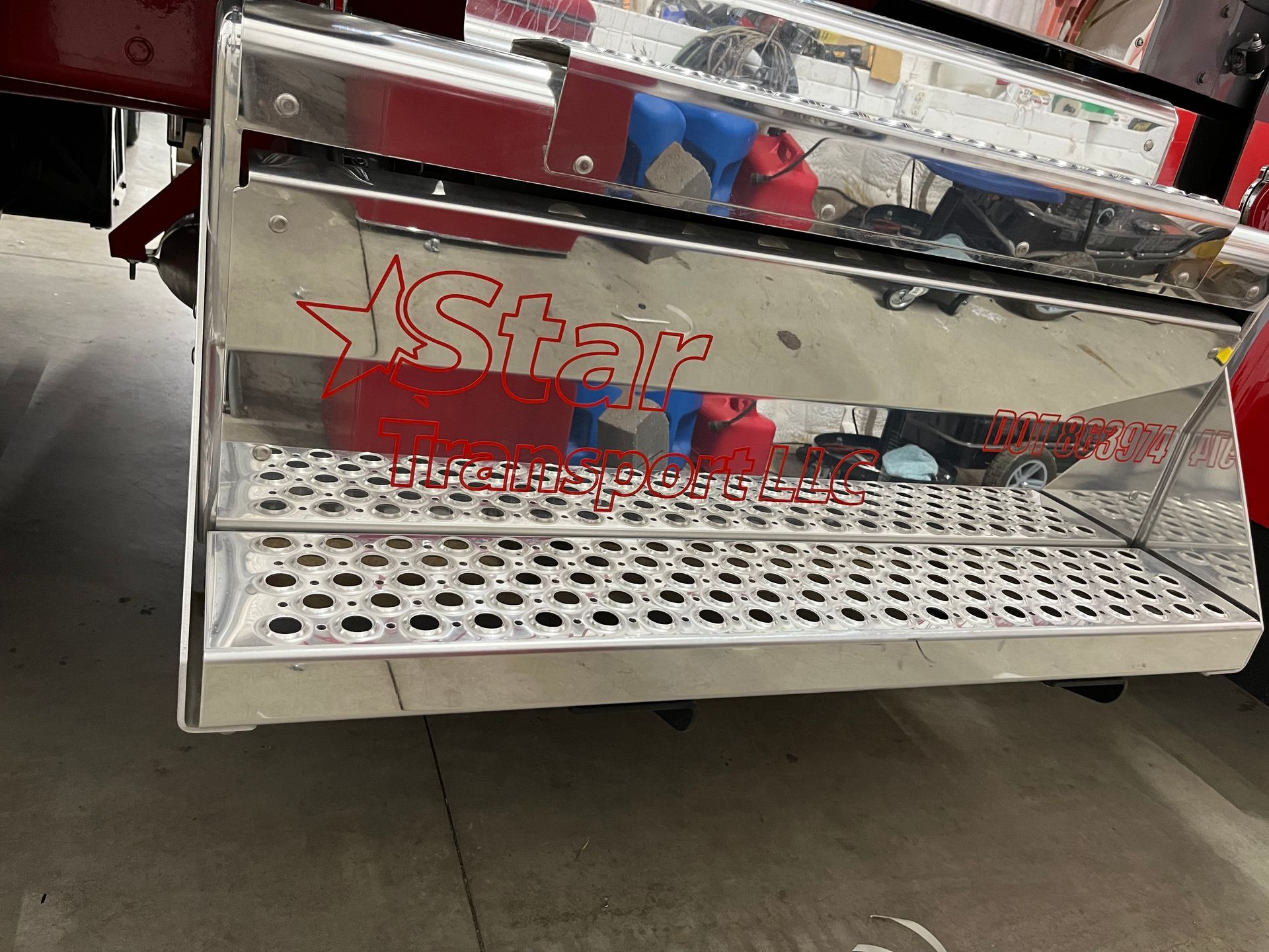 Shiny chrome truck step with 