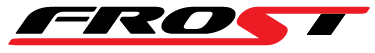 Logo for FROST, black letters and red S.