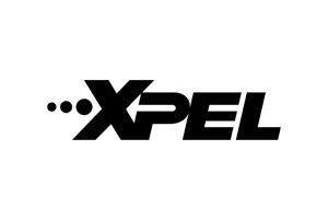 XPEL logo: Black text with three dots, representing paint protection.