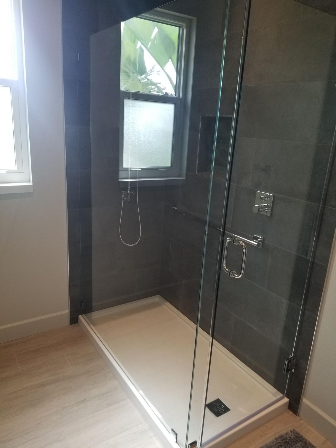Shower area with glass doors