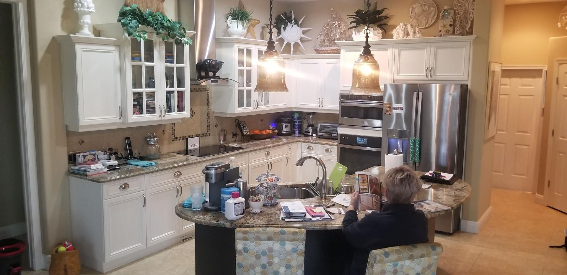 kitchen with old cabinets and backsplash