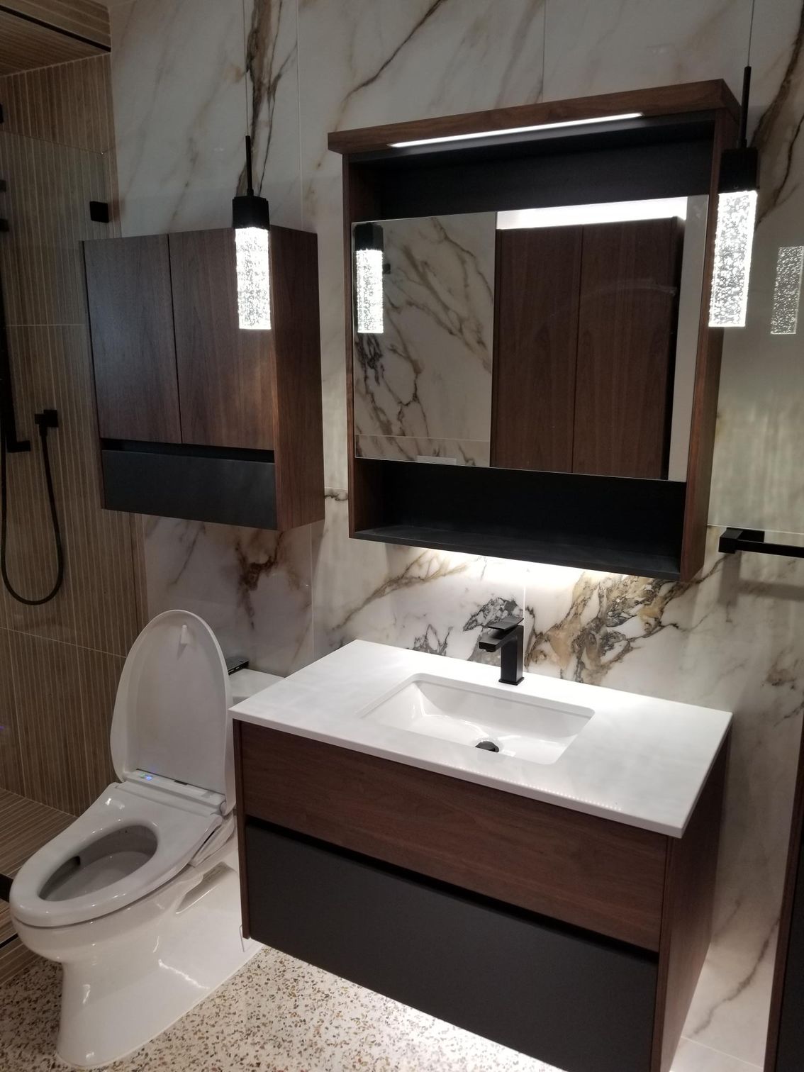 Newly renovated toilet bowl and sink