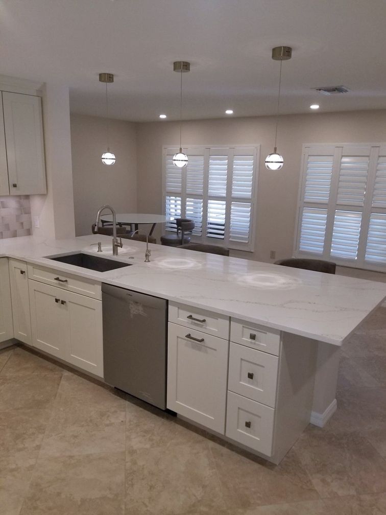 Modern kitchen with marble countertop