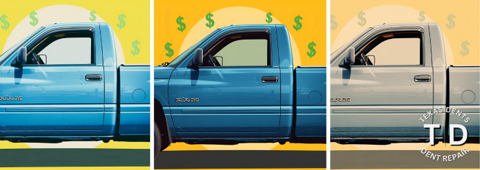 illustration of RAM truck showing dents, dings and scratches on door panels