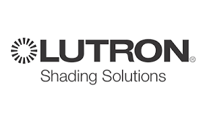 Lutron Shading Solutions logo in black text on a white background with a stylized sun icon on the left.
