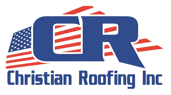 Logo for Christian Roofing Inc. with blue "CR", red and white US flag accents, and company name.