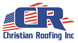 Logo for Christian Roofing Inc. with blue "CR", red and white US flag accents, and company name.