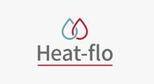 Heat-flo logo with teal and red droplet icon above gray text