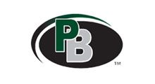 Black and gray PB logo inside a black oval with a green arc