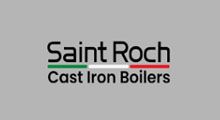 Saint Roch Cast Iron Boilers logo with black text and green underline on a gray background