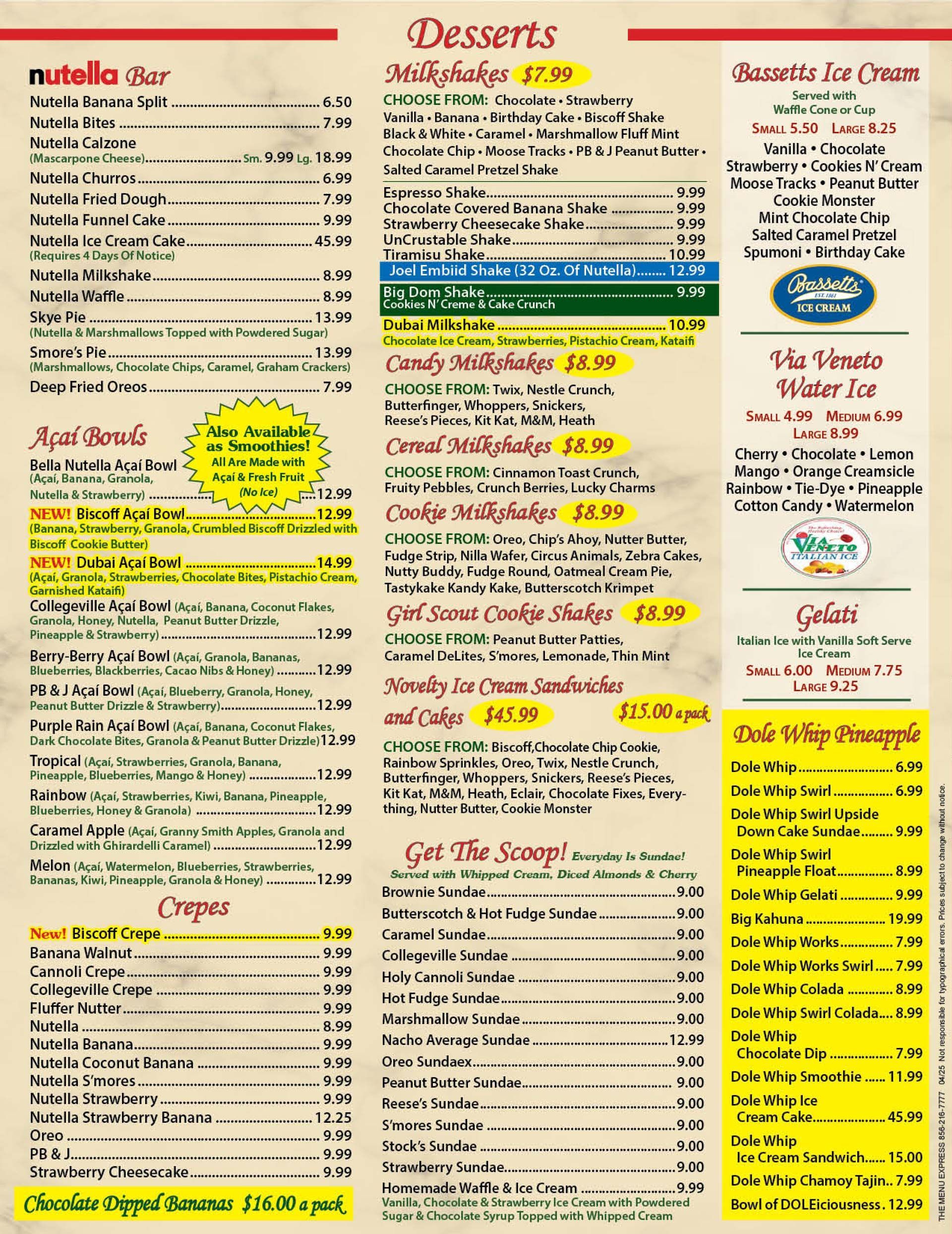 Desserts Menu