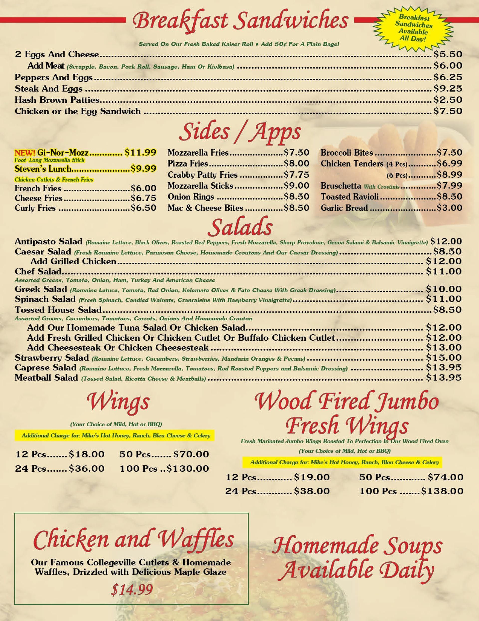 Breakfast Sandwiches Menu