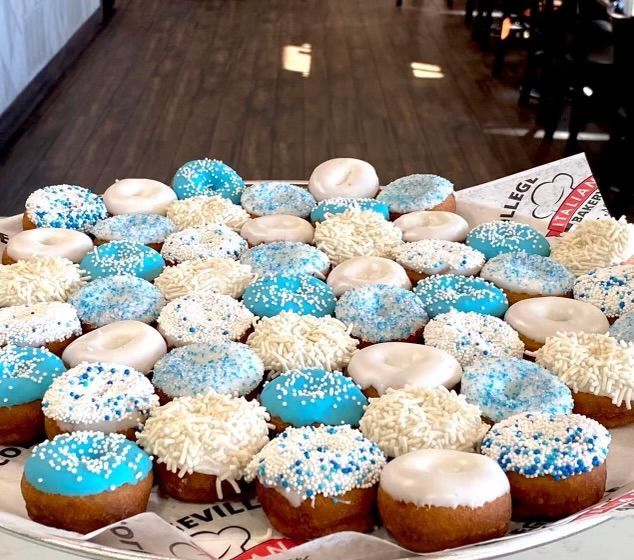 blue and white mini donuts