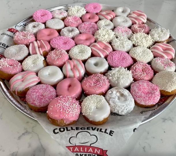 white and pink mini donuts