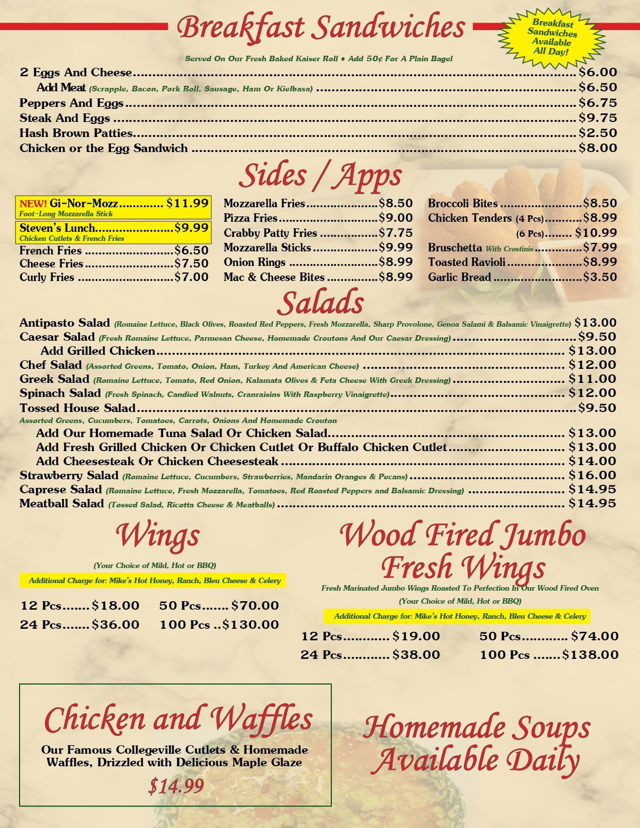 Breakfast Sandwiches Menu