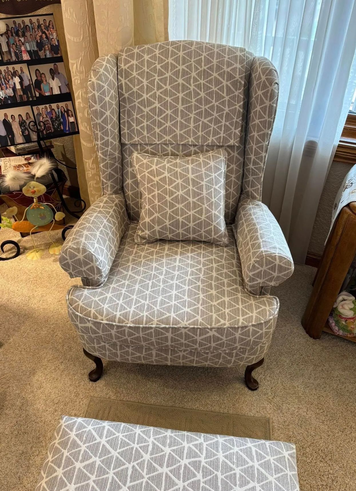 After the upholstery service on a chair.