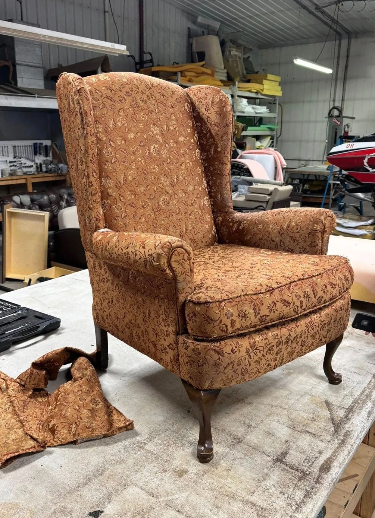 Before the upholstery service on a chair.