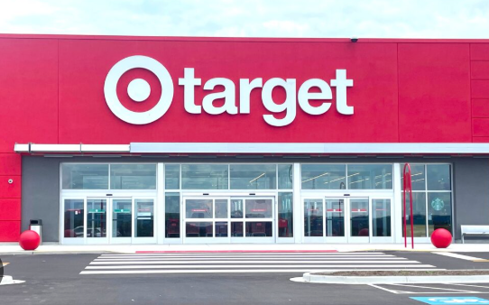 The front of a target store with a red and white sign.