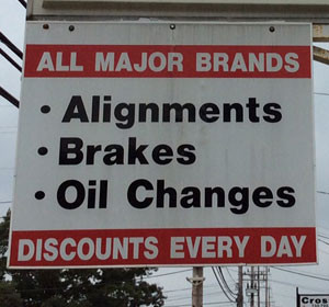 auto repair services, brakes, oil change board