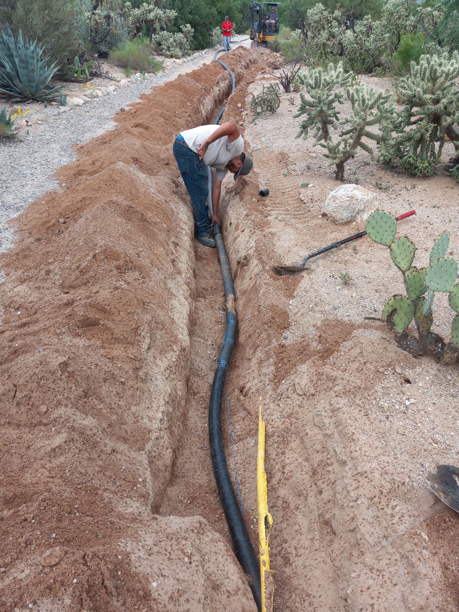 A man is digging a hole in the dirt with a shovel.