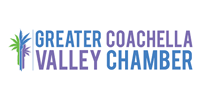 The logo for the greater coachella valley chamber has a palm tree on it.