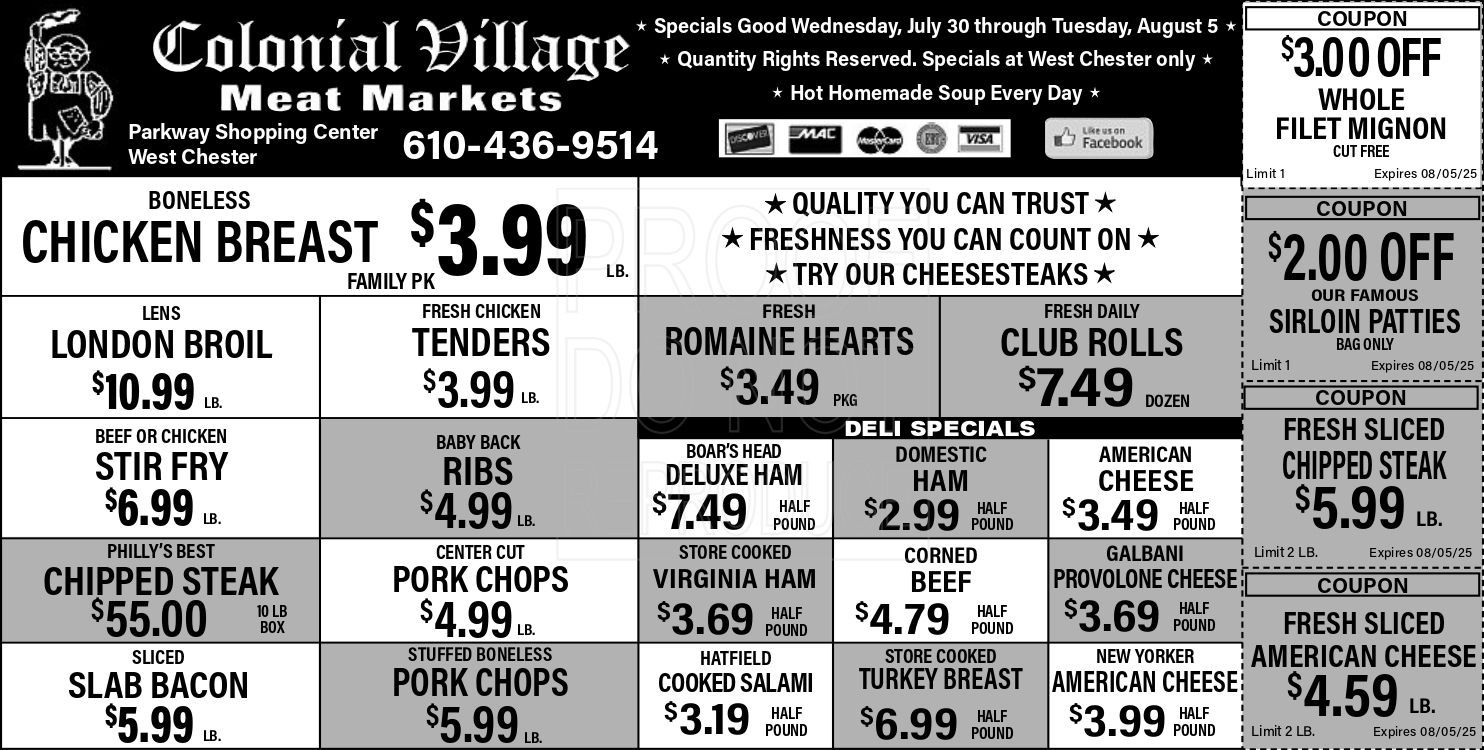Colonial Village Meat Market July-August 2025 Flyer
