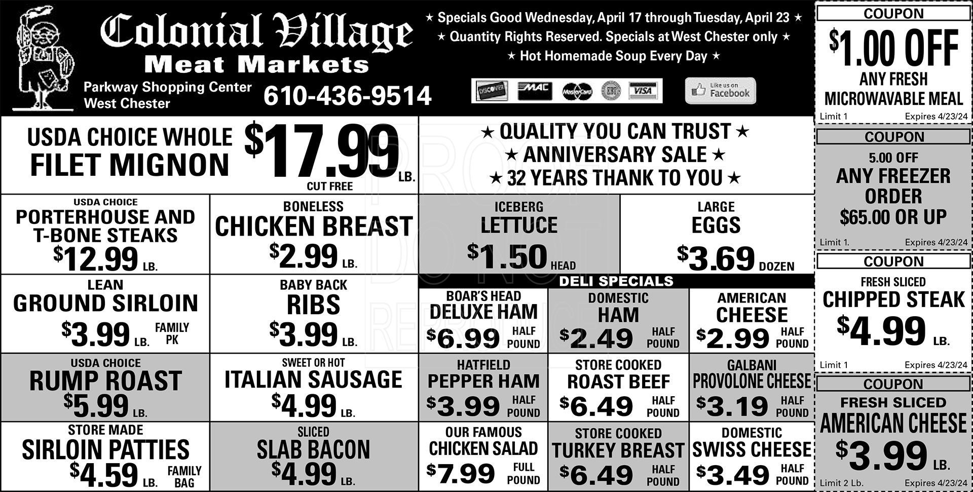 Colonial Village Meat Market April 17th through April 23rd 2024