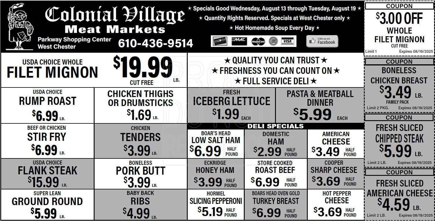 Colonial Village Meat Market July-August 2025 Flyer