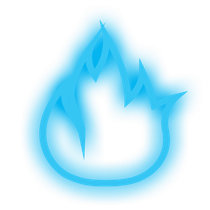 A blue fire flame on a white background.