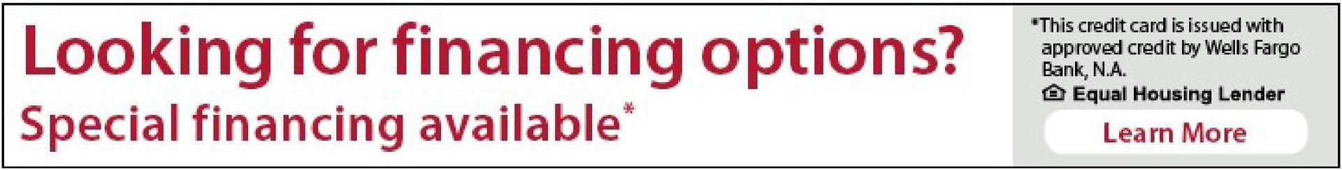 Banner ad for financing options with a red Special Financing Available button and Learn More link