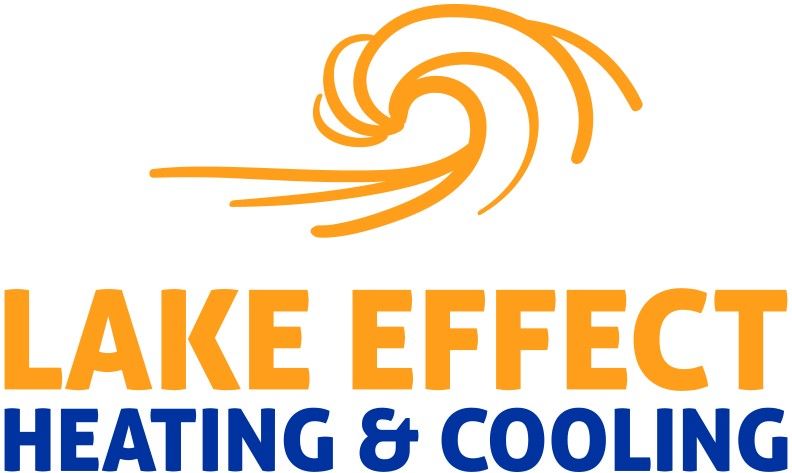 Lake Effect Heating & Cooling logo: orange swirling wave above text.