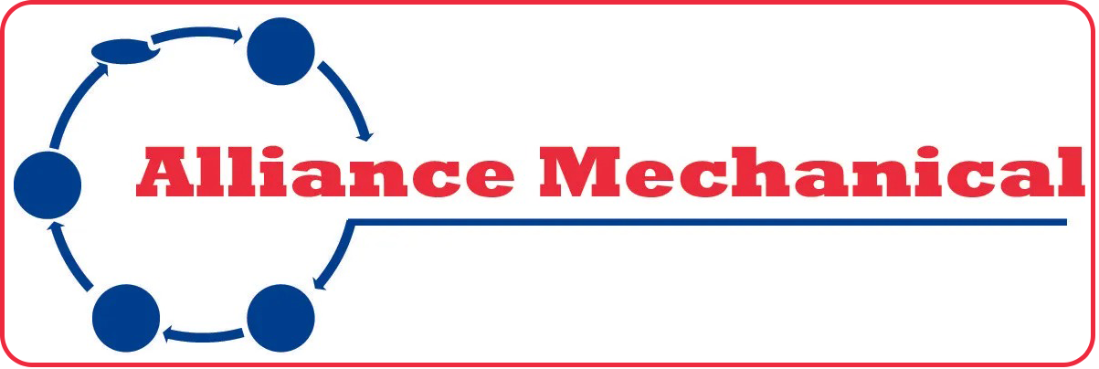 Alliance Mechanical logo with blue gear icon and red text on a white background
