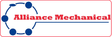 Alliance Mechanical logo with blue gear icon and red text on a white background