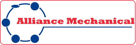 Alliance Mechanical logo with blue gear icon and red text on a white background