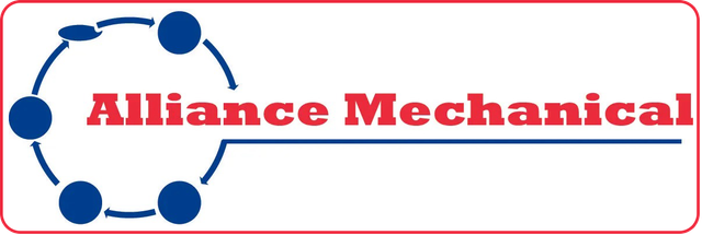 Alliance Mechanical logo with blue gear icon and red text on a white background