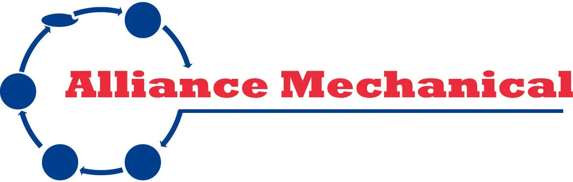Alliance Mechanical logo with blue gear icon and red text on a white background