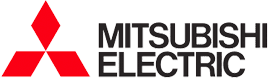 Mitsubishi Electric logo: Red three-diamond shape with black text 