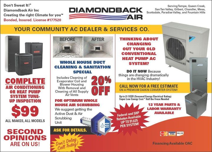 A diamondback air ad for their community ac dealer and services company