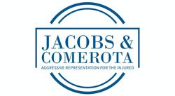 Jacobs & Morota law firm logo in blue with circular lines and “Aggressive representation for the injured.”