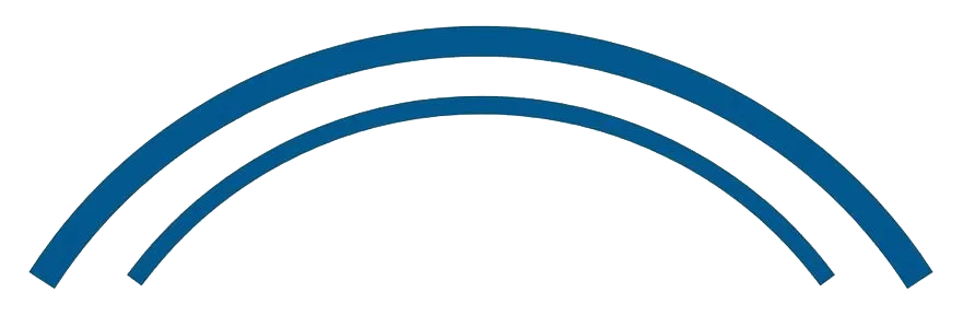 Blue double-arched line graphic on a white background