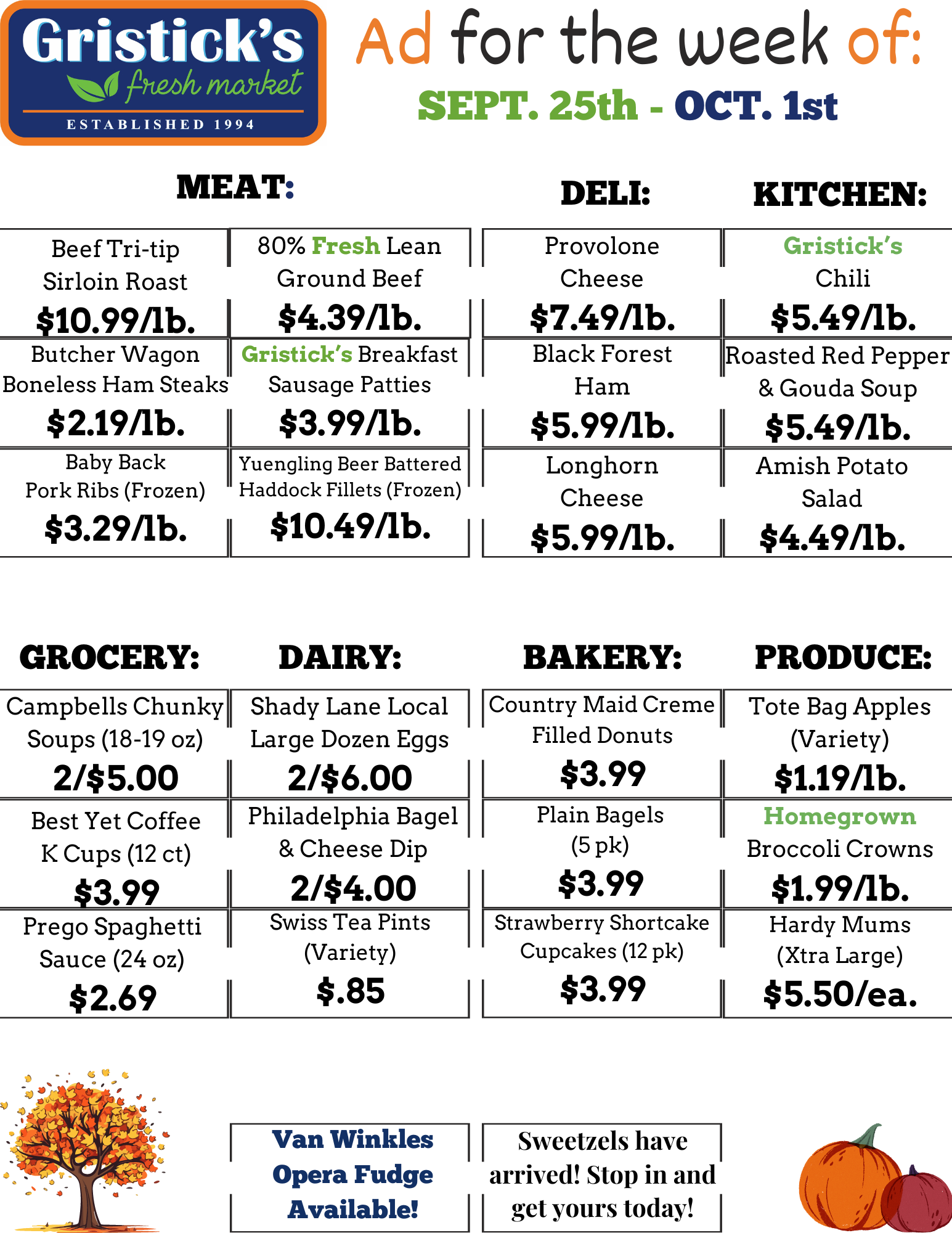 A grocery store ad for the week of Sept. 25th Oct. 1st