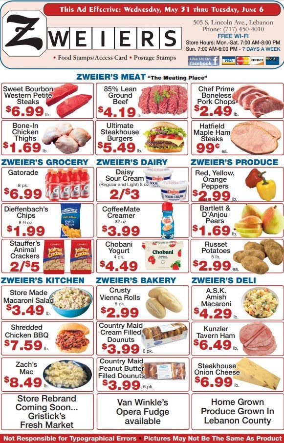 Weekly Specials Menu Zweier's