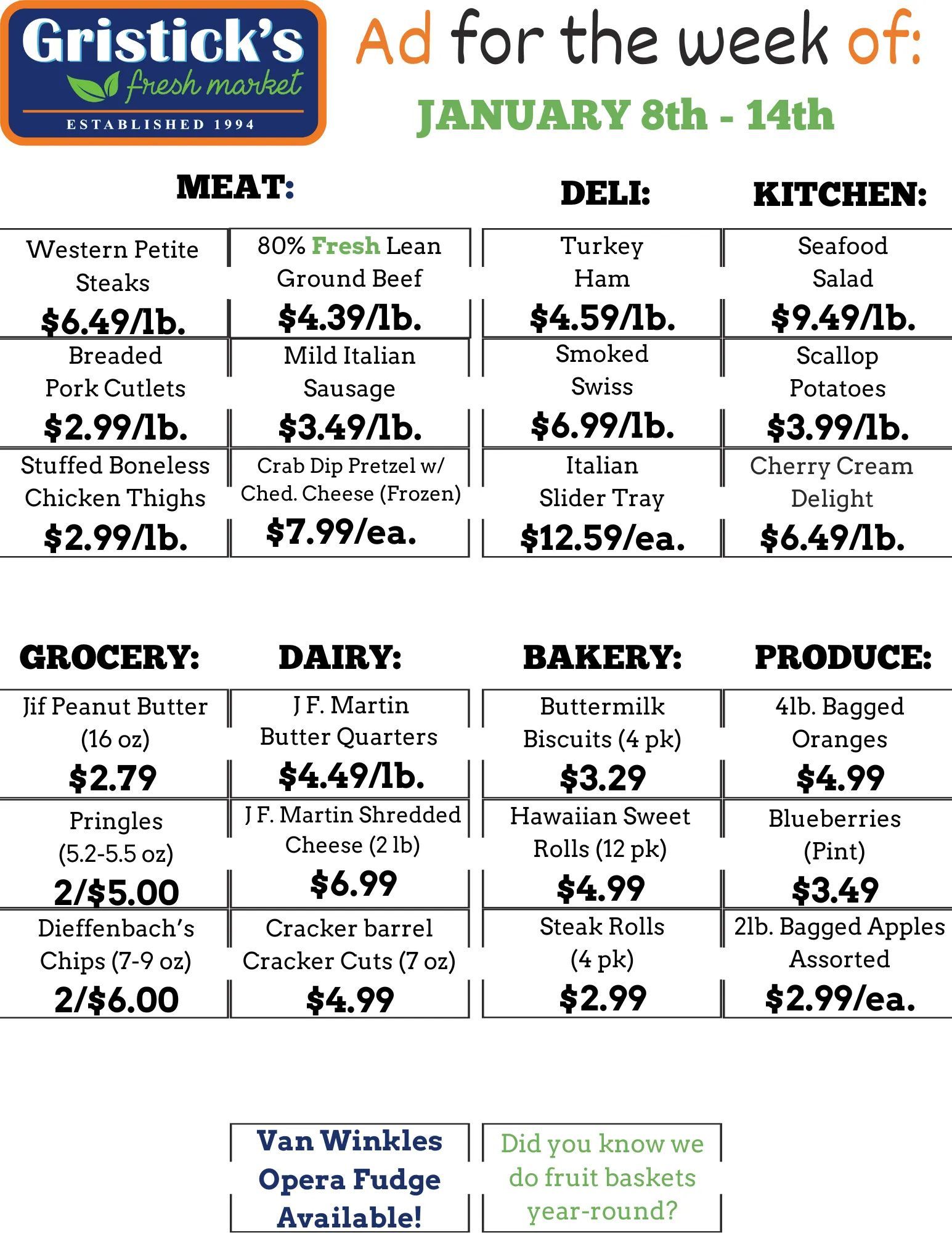 A grocery ad for the week of January 8th - 14th