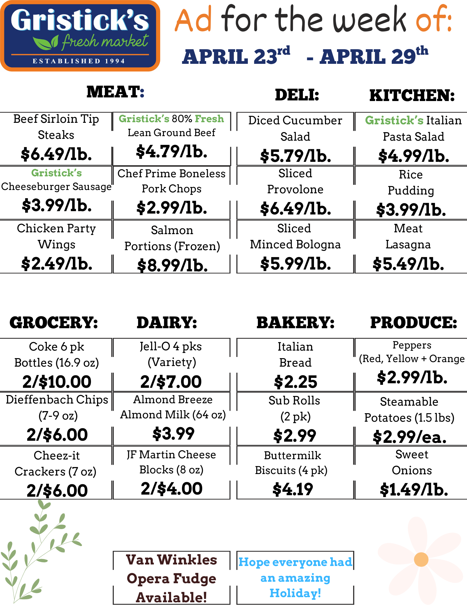 A grocery store ad for the week of april 23rd - april 29th