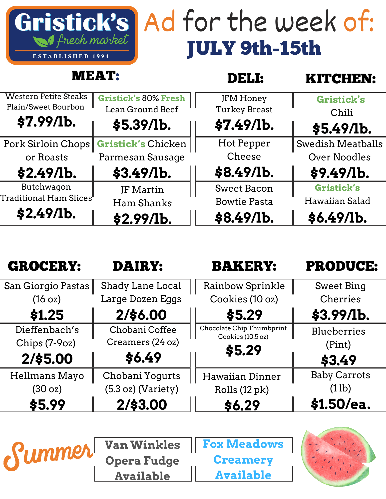 A grocery store ad for the week of July 9th  - July 15th